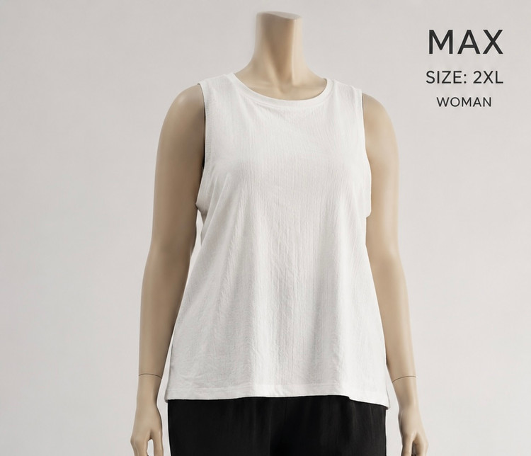 تاپ زنانه سفید بدون آستین MAX سایز XL مناسب ۴۶/۴۸