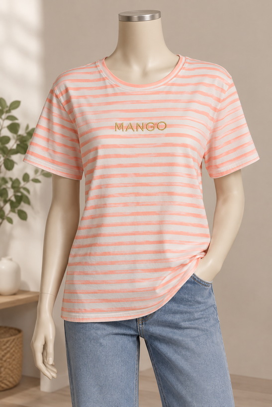 تیشرت زنانه راهراه MANGO مدل اسپرت تولید بنگلادش